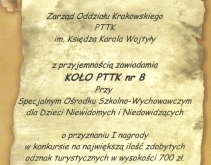 23 luty 2011 - I nagroda dla Szkolnego Koła PTTK